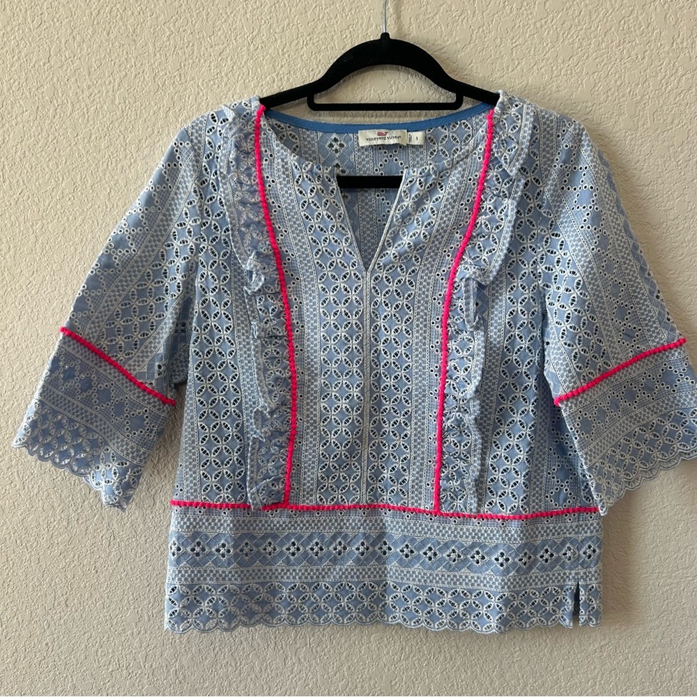 Vineyard Vines Eyelet Pop Trim Embroidered Top, Size Women's Small